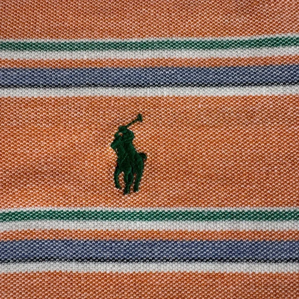 Polo Ralph Lauren‎ Mens Large Custom Fit Orange Striped Short Sleeve Polo Shirt